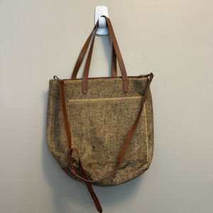 Madewell Medium Transport Gold Calf Hair Leather HandBag Tote Animal Print READ